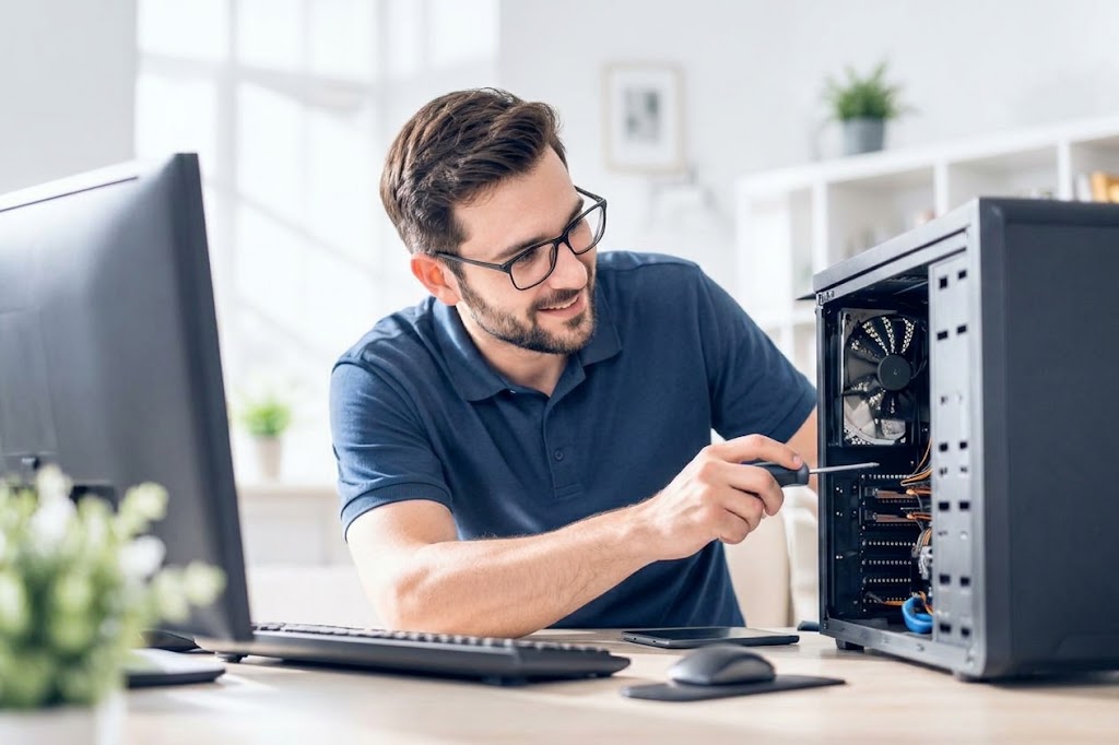 Techniker arbeitet an einem technischen Gerät
